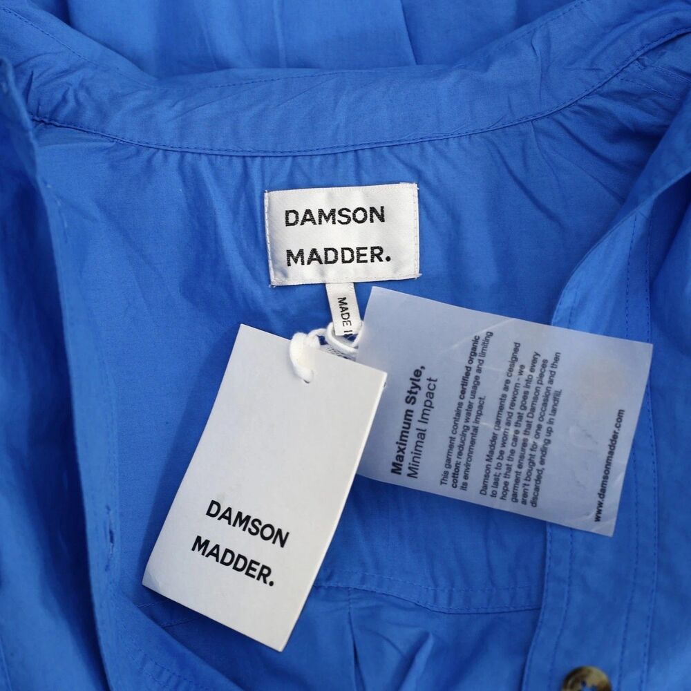 Damson Madder Lux Shirt Top Button-Down Collared Solid Blue Cotton M-10 287401 - Picture 6 of 7